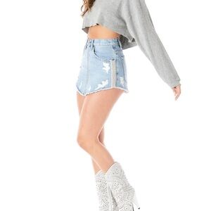 Carmar Beatrice Zip Front Mini Skirt with Rhinestone Trim Size 26